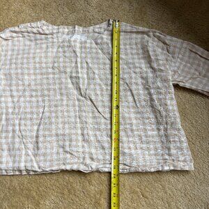 EUC Not Perfect Linen Top  - White Tan Checkered, One Size